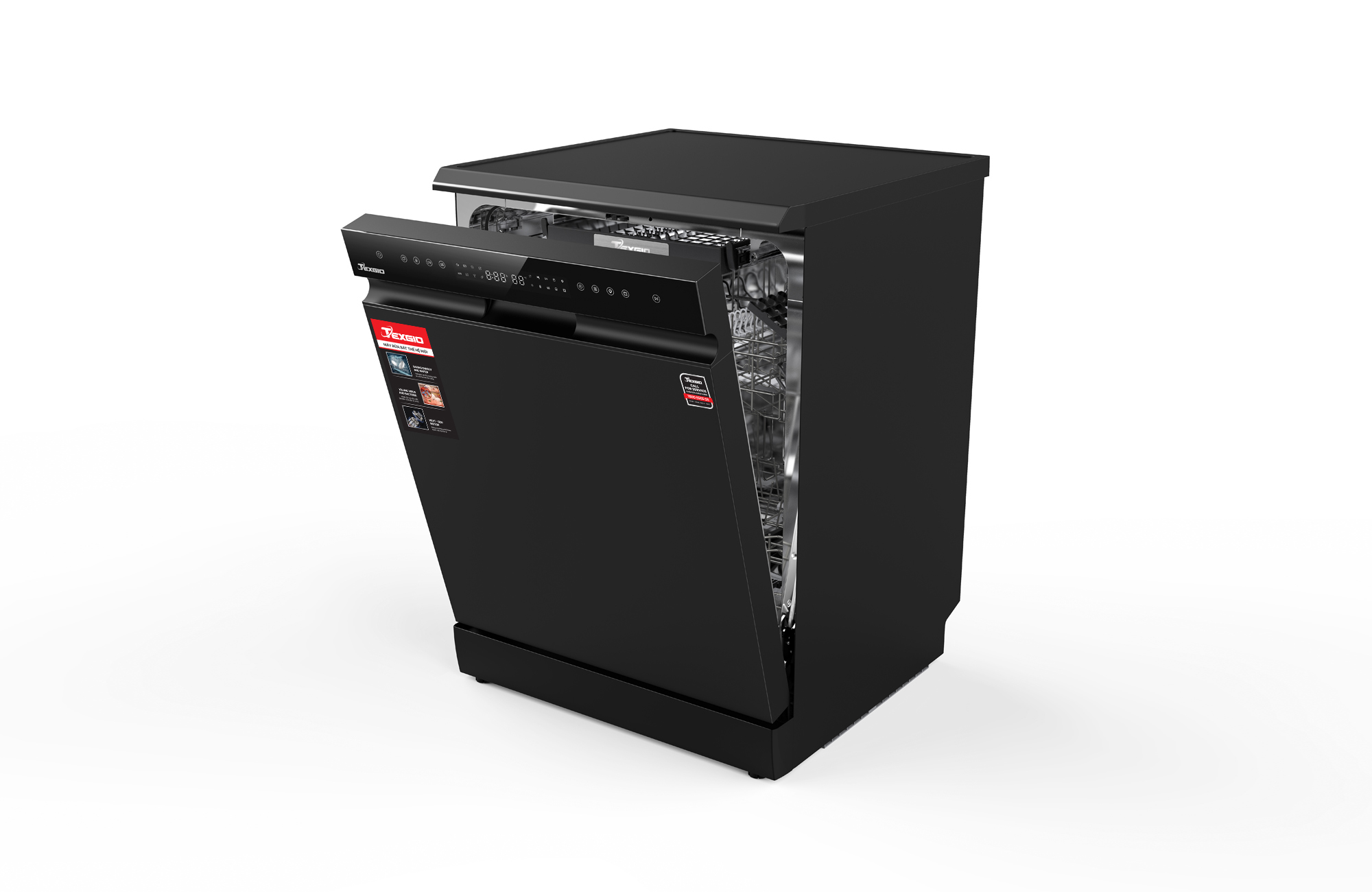 Cận cảnh khay đựng chén bát và tính năng tự động hé cửa của máy rửa chén Bosch Serie 4 SMS4ECI14E