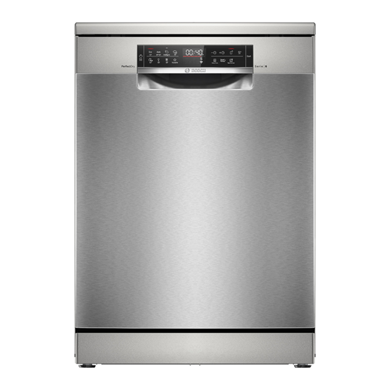 Cận cảnh hệ thống khay rổ VarioFlex và tính năng tự động hé cửa EfficientDry trên máy rửa chén Bosch Serie 4